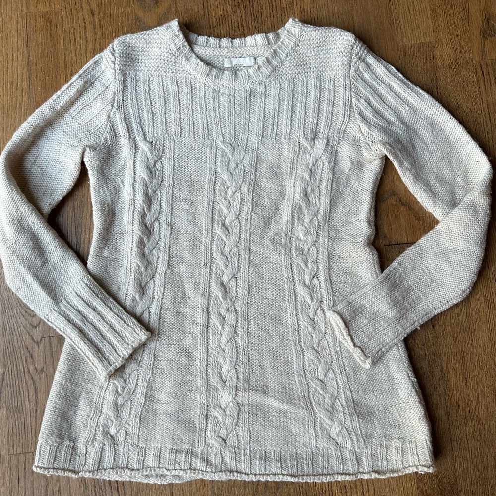 Prana women’s wool blend fisherman textured cable knit cream sweater size S
